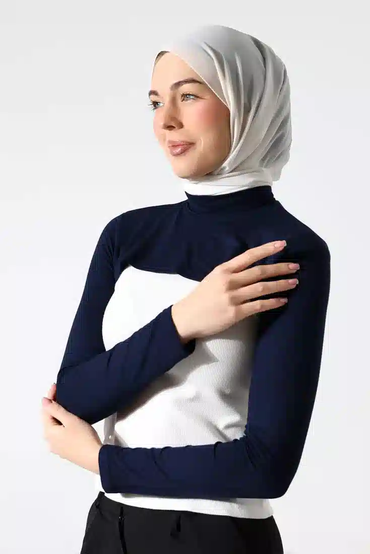 Balıkçı Yaka Tesettür Boyunluklu Kolluk Lacivert