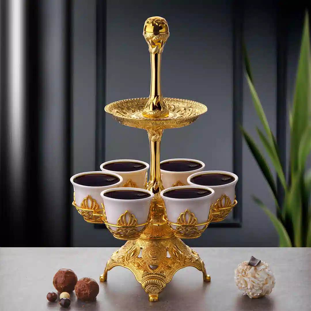 İki Katlı Tablalı Mırra Sunum Seti Gold