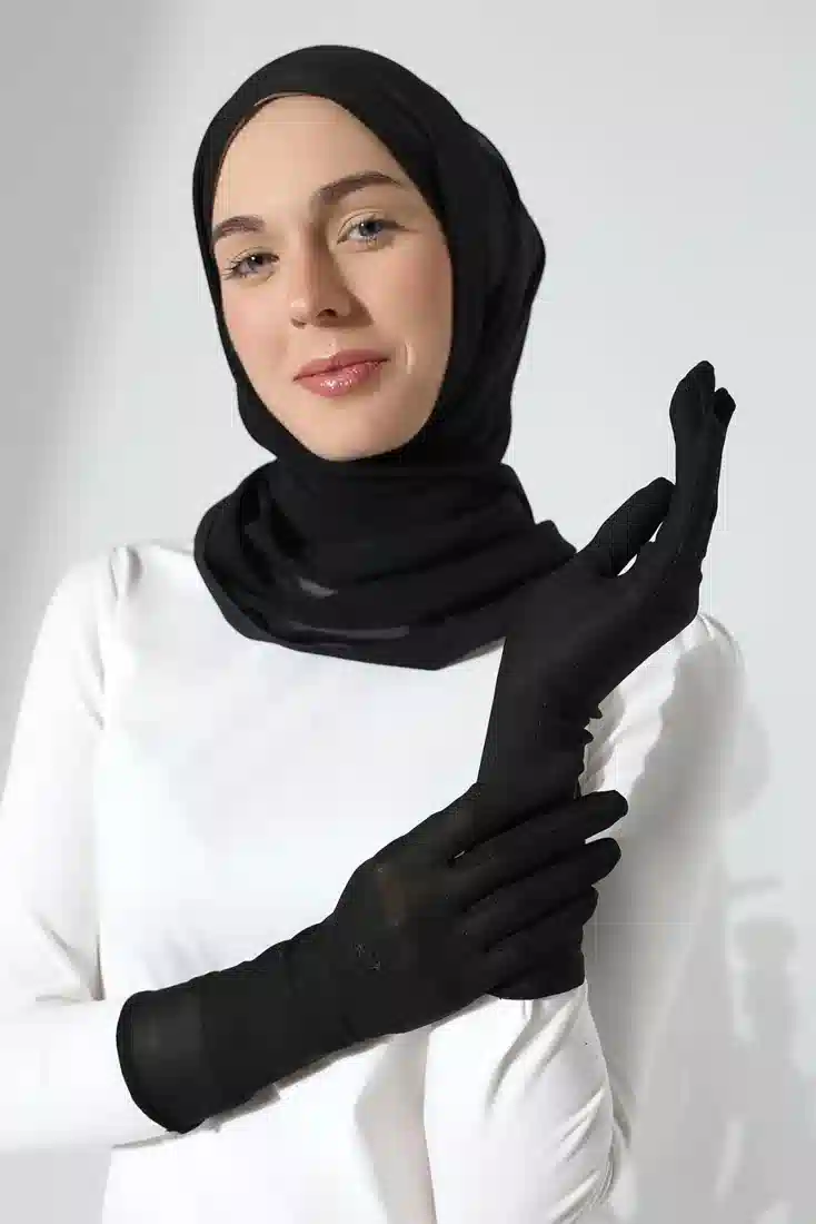 İşlemeli Kadın Tesettür Eldiven Siyah