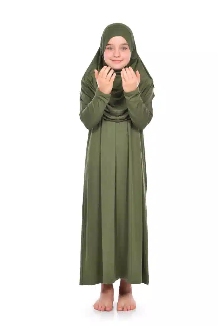 Pratik Çocuk Namaz Elbisesi 8-12 Yaş Haki