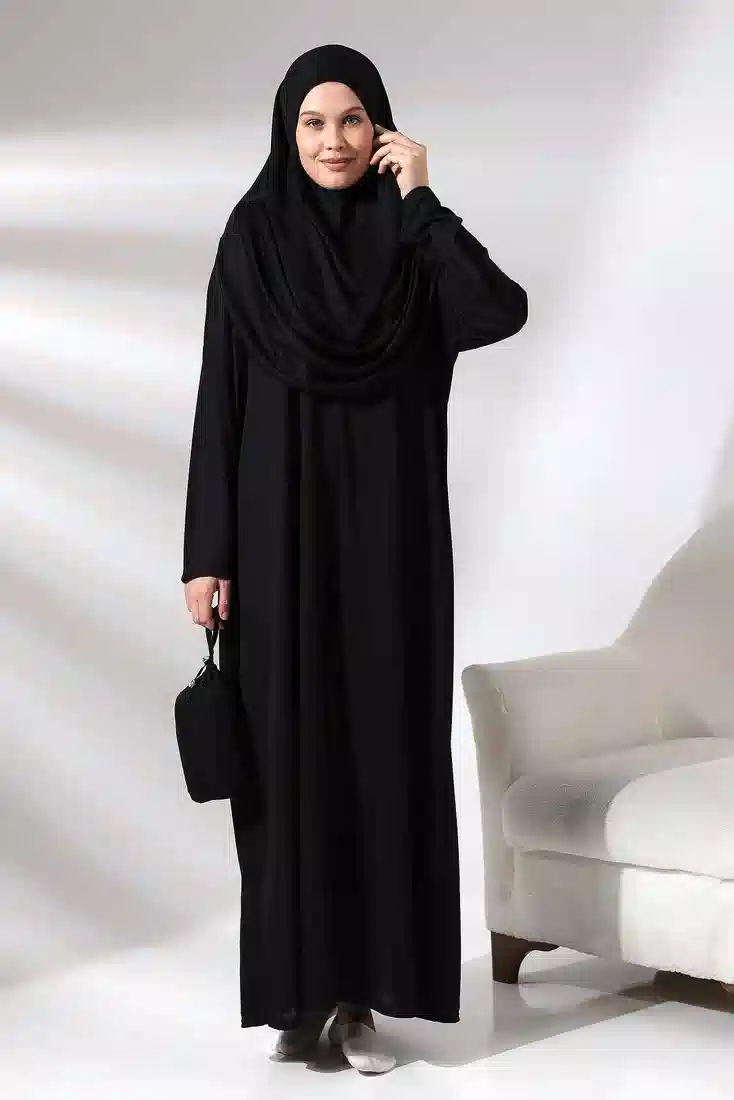 Tek Parça Namaz Elbisesi - Siyah - 5015
